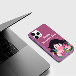 Чехол iPhone 11 Pro матовый Happy Womens Day, цвет: 3D-фиолетовый — фото 2