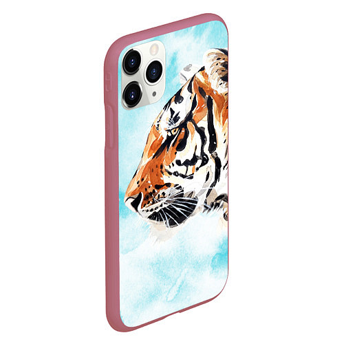 Чехол iPhone 11 Pro матовый Tiger paints / 3D-Малиновый – фото 2