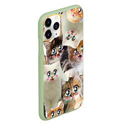 Чехол iPhone 11 Pro матовый Много кошек с большими анимэ глазами, цвет: 3D-салатовый — фото 2