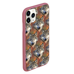 Чехол iPhone 11 Pro матовый Волки Wolfs паттерн, цвет: 3D-малиновый — фото 2