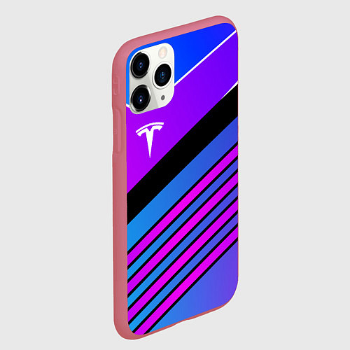 Чехол iPhone 11 Pro матовый TESLA - NEON STYLE ТЕСЛА НЕОН / 3D-Малиновый – фото 2