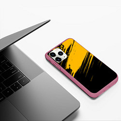 Чехол iPhone 11 Pro матовый Black and yellow grunge, цвет: 3D-малиновый — фото 2