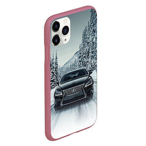 Чехол iPhone 11 Pro матовый Лексус - зимняя дорога! / 3D-Малиновый – фото 2