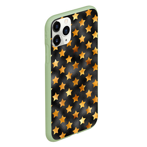 Чехол iPhone 11 Pro матовый Золотые звезды на черном / 3D-Салатовый – фото 2