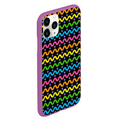 Чехол iPhone 11 Pro матовый Разноцветные волнистые линии, цвет: 3D-фиолетовый — фото 2