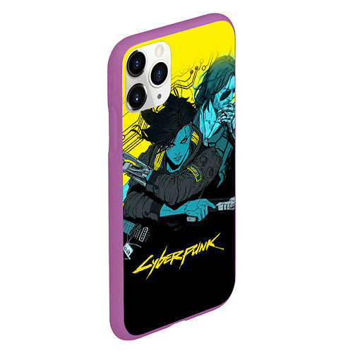 Чехол iPhone 11 Pro матовый Ви и Джонни Cyberpunk 2077 Vi johnny / 3D-Фиолетовый – фото 2