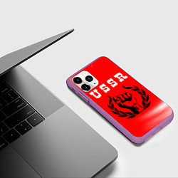 Чехол iPhone 11 Pro матовый USSR - КУЛАК Космос, цвет: 3D-фиолетовый — фото 2