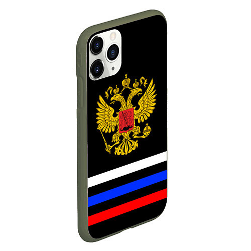 Чехол iPhone 11 Pro матовый ФЛАГ РОССИИ ТРИ ЛИНИИ / 3D-Темно-зеленый – фото 2