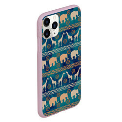Чехол iPhone 11 Pro матовый Жирафы и слоны, цвет: 3D-розовый — фото 2