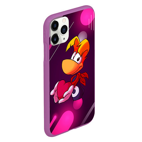 Чехол iPhone 11 Pro матовый Rayman держит сердце в руках / 3D-Фиолетовый – фото 2