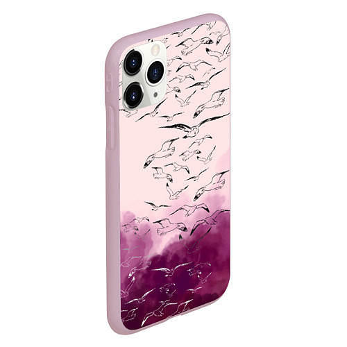 Чехол iPhone 11 Pro матовый Птицы на небе / 3D-Розовый – фото 2