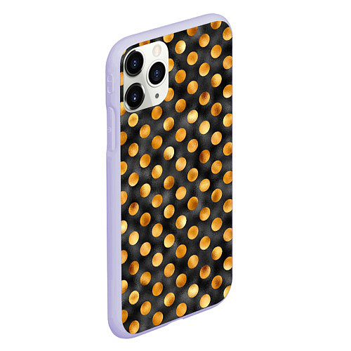 Чехол iPhone 11 Pro матовый Золотой горошек на черном фоне / 3D-Светло-сиреневый – фото 2