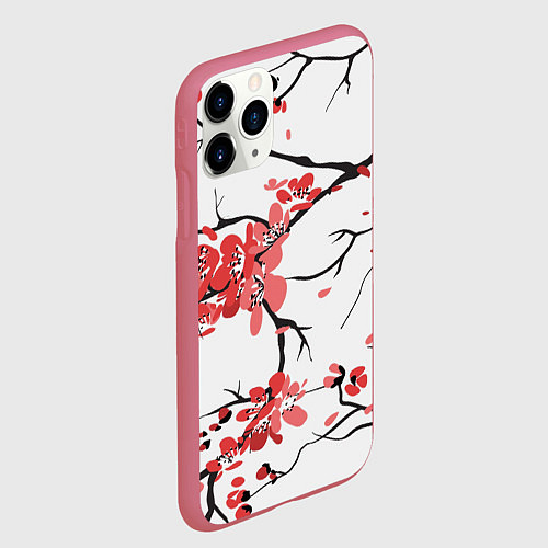 Чехол iPhone 11 Pro матовый Распустившиеся цветы / 3D-Малиновый – фото 2