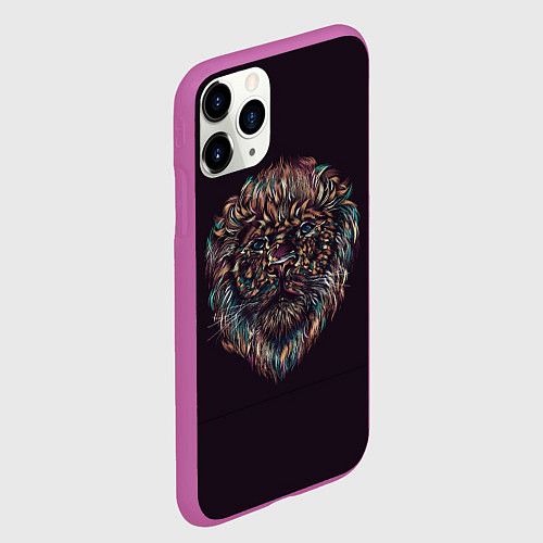Чехол iPhone 11 Pro матовый Красочный неоновый лев / 3D-Фиолетовый – фото 2
