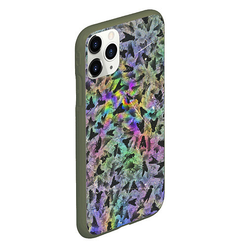 Чехол iPhone 11 Pro матовый Психоделические мухи / 3D-Темно-зеленый – фото 2
