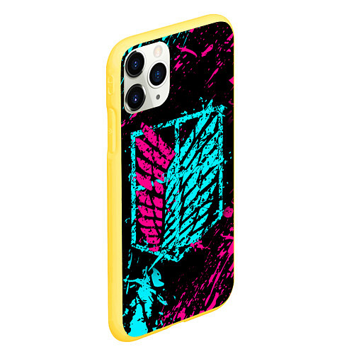 Чехол iPhone 11 Pro матовый НЕОНОВЫЙ АТАКА ТИТАНОВ БРЫЗГИ КРАСОК / 3D-Желтый – фото 2