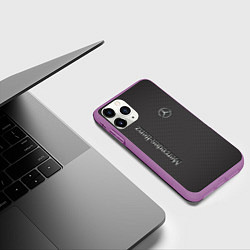 Чехол iPhone 11 Pro матовый Mercedes карбоновые полосы, цвет: 3D-фиолетовый — фото 2