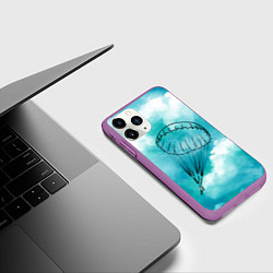 Чехол iPhone 11 Pro матовый Парашютист в облаках, цвет: 3D-фиолетовый — фото 2