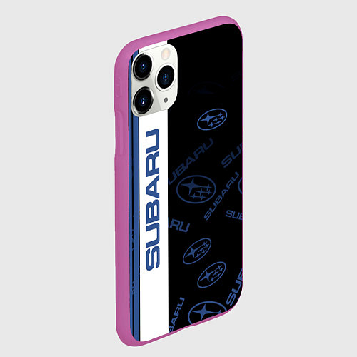 Чехол iPhone 11 Pro матовый Subaru Паттерн / 3D-Фиолетовый – фото 2