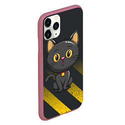 Чехол iPhone 11 Pro матовый Черный кот желтые полосы, цвет: 3D-малиновый — фото 2