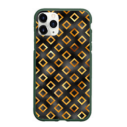 Чехол iPhone 11 Pro матовый Ромбы золотого цвета, цвет: 3D-темно-зеленый