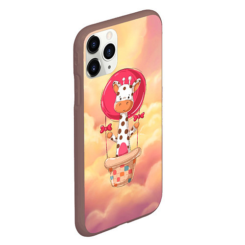 Чехол iPhone 11 Pro матовый Жираф на воздушном шаре / 3D-Коричневый – фото 2