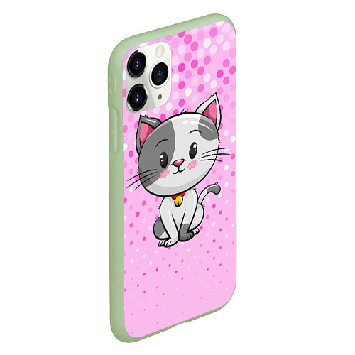 Чехол iPhone 11 Pro матовый Котик с серым пятном / 3D-Салатовый – фото 2