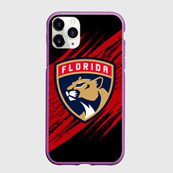 Чехол iPhone 11 Pro матовый Florida Panthers, Флорида Пантерз, NHL, цвет: 3D-фиолетовый