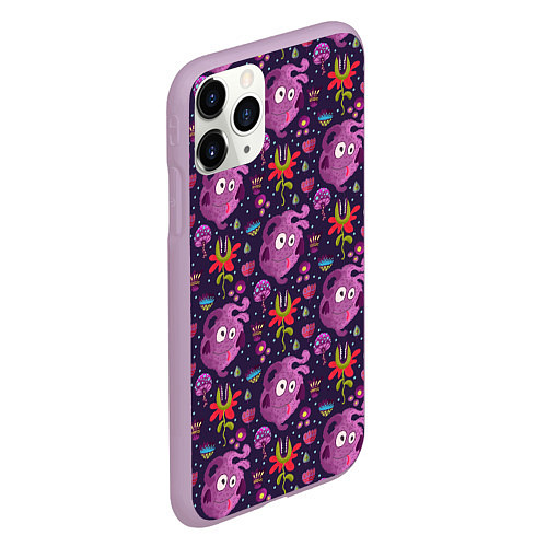 Чехол iPhone 11 Pro матовый Чудик и цветочки / 3D-Сиреневый – фото 2