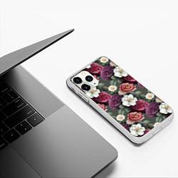 Чехол iPhone 11 Pro матовый Bouquet of flowers pattern, цвет: 3D-белый — фото 2