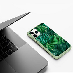 Чехол iPhone 11 Pro матовый Tropical plants pattern, цвет: 3D-салатовый — фото 2