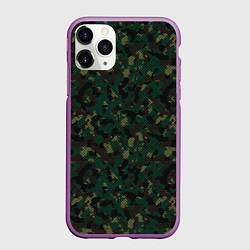 Чехол iPhone 11 Pro матовый Тёмно-Зелёный Сеточный Камуфляж, цвет: 3D-фиолетовый