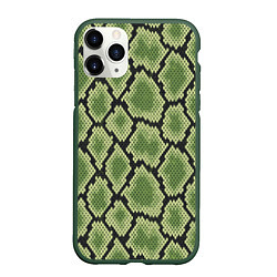 Чехол iPhone 11 Pro матовый Шкура рептилии, цвет: 3D-темно-зеленый