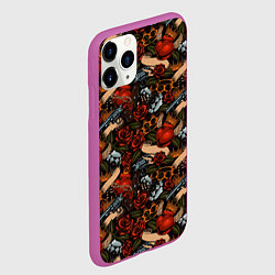 Чехол iPhone 11 Pro матовый Кастеты, Пистолеты, Розы, Сердечки, цвет: 3D-фиолетовый — фото 2