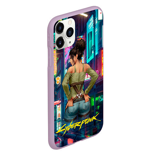 Чехол iPhone 11 Pro матовый Панам вид сзади Cyberpunk2077 / 3D-Сиреневый – фото 2