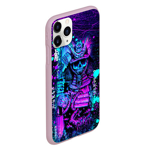 Чехол iPhone 11 Pro матовый Неоновый Японский Самурай Neon Samurai Skull / 3D-Розовый – фото 2