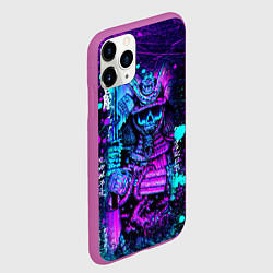 Чехол iPhone 11 Pro матовый Неоновый Японский Самурай Neon Samurai Skull, цвет: 3D-фиолетовый — фото 2