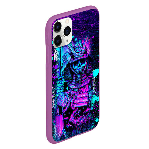 Чехол iPhone 11 Pro матовый Неоновый Японский Самурай Neon Samurai Skull / 3D-Фиолетовый – фото 2