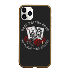 Чехол iPhone 11 Pro матовый Карты, Розы, Кастет gangsters