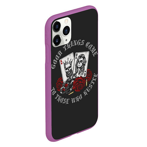 Чехол iPhone 11 Pro матовый Карты, Розы, Кастет gangsters / 3D-Фиолетовый – фото 2