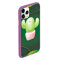 Чехол iPhone 11 Pro матовый Зеленый милый кактус, цвет: 3D-фиолетовый — фото 2