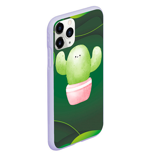 Чехол iPhone 11 Pro матовый Зеленый милый кактус / 3D-Светло-сиреневый – фото 2