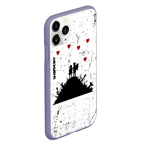 Чехол iPhone 11 Pro матовый Banksy мальчик и девочка на горе оружия / 3D-Серый – фото 2