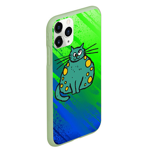 Чехол iPhone 11 Pro матовый Прикольный зеленый кот / 3D-Салатовый – фото 2