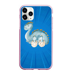 Чехол iPhone 11 Pro матовый Мама-динозавр с детенышами, цвет: 3D-розовый