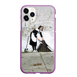 Чехол iPhone 11 Pro матовый Banksy - Бэнкси уборщица, цвет: 3D-фиолетовый