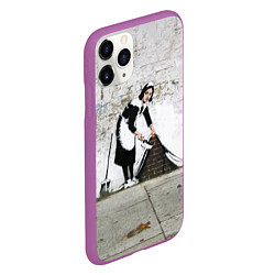 Чехол iPhone 11 Pro матовый Banksy - Бэнкси уборщица, цвет: 3D-фиолетовый — фото 2