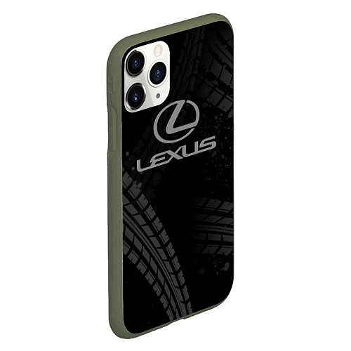 Чехол iPhone 11 Pro матовый Lexus следы шин / 3D-Темно-зеленый – фото 2