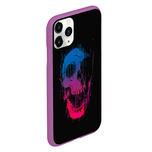 Чехол iPhone 11 Pro матовый Череп Неоновый градиент / 3D-Фиолетовый – фото 2