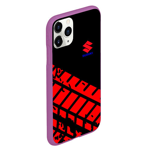 Чехол iPhone 11 Pro матовый SUZUKI следы шин / 3D-Фиолетовый – фото 2